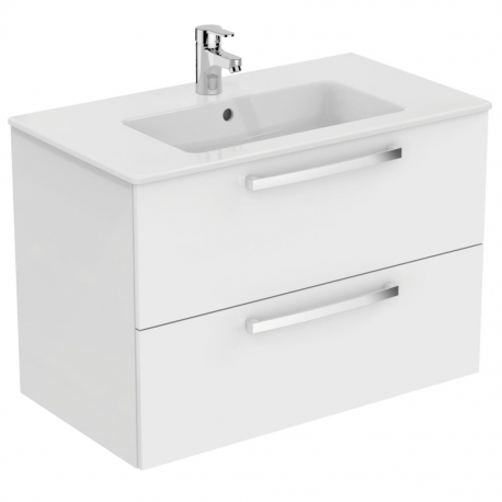 Meuble suspendu 80 cm et lavabo plan blanc laque