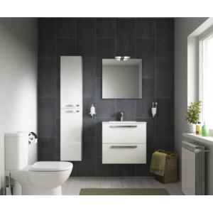 Meuble suspendu 80 cm ulysse et lavabo plan blanc laque Porcher (E3258WG)