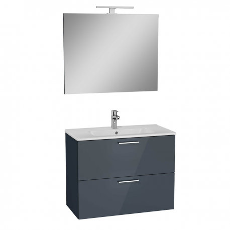 Vitra Meuble pour salle de bain avec miroir lavabo et éclairage Led Vitra Mia 79x61x39,5 cm, anthracite brillant (MIASET80A)