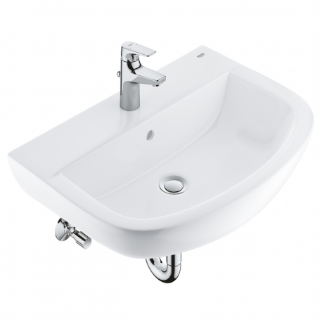 Grohe Set tout en 1 : lavabo suspendu 60 cm + mitigeur monocommande + siphon + robinet d'équerre (LAVABOMITIGEURGROHE)