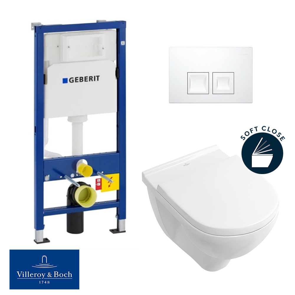   Geberit / Villeroy & Boch pack bâti-support UP100 + plaque Delta50 blanche + cuvette O.Novo + abattant softclose (O.NovoGeberit1)